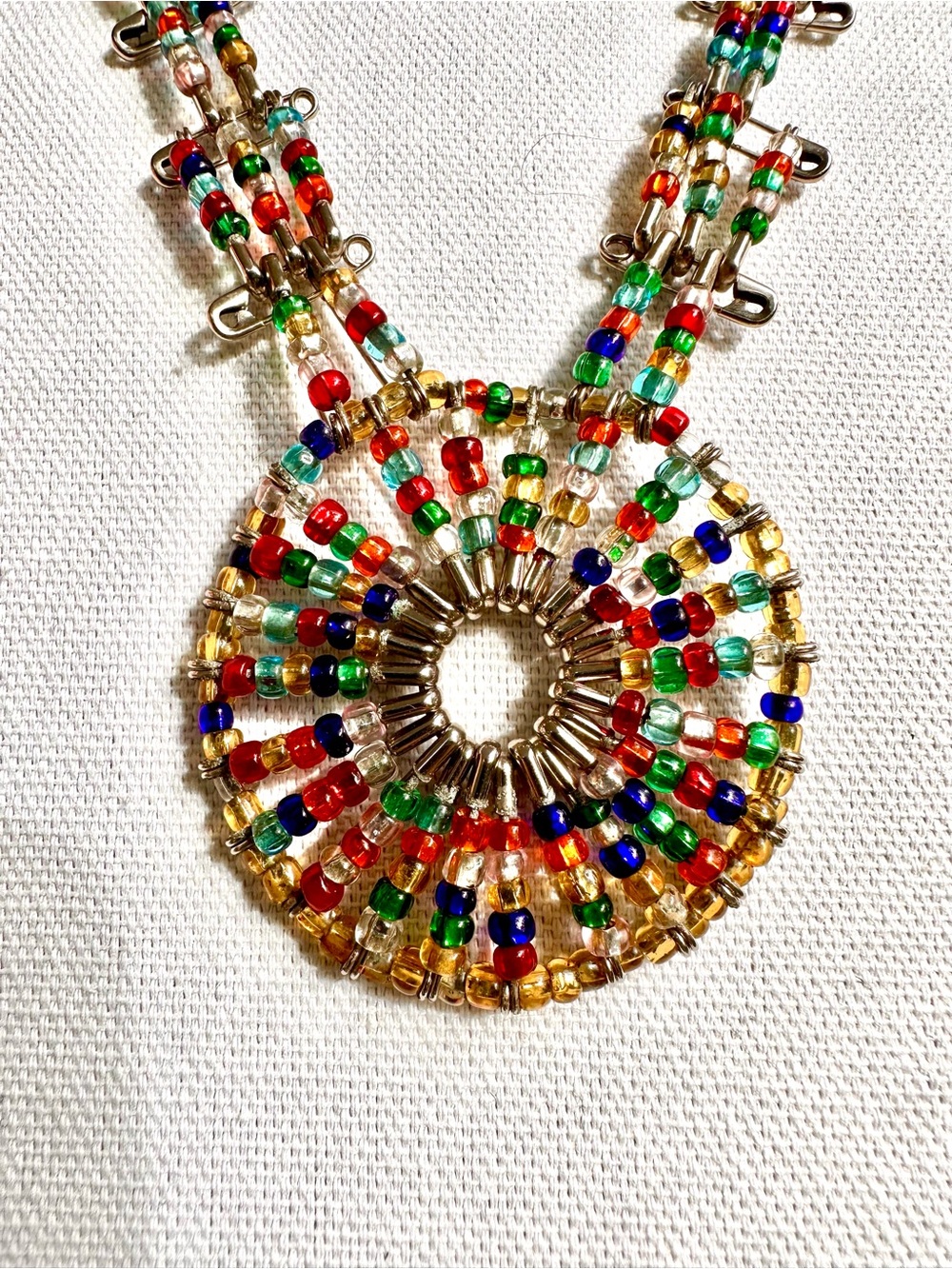 Multicolor HANDMADE 80’s Beaded Safety Pin Necklace